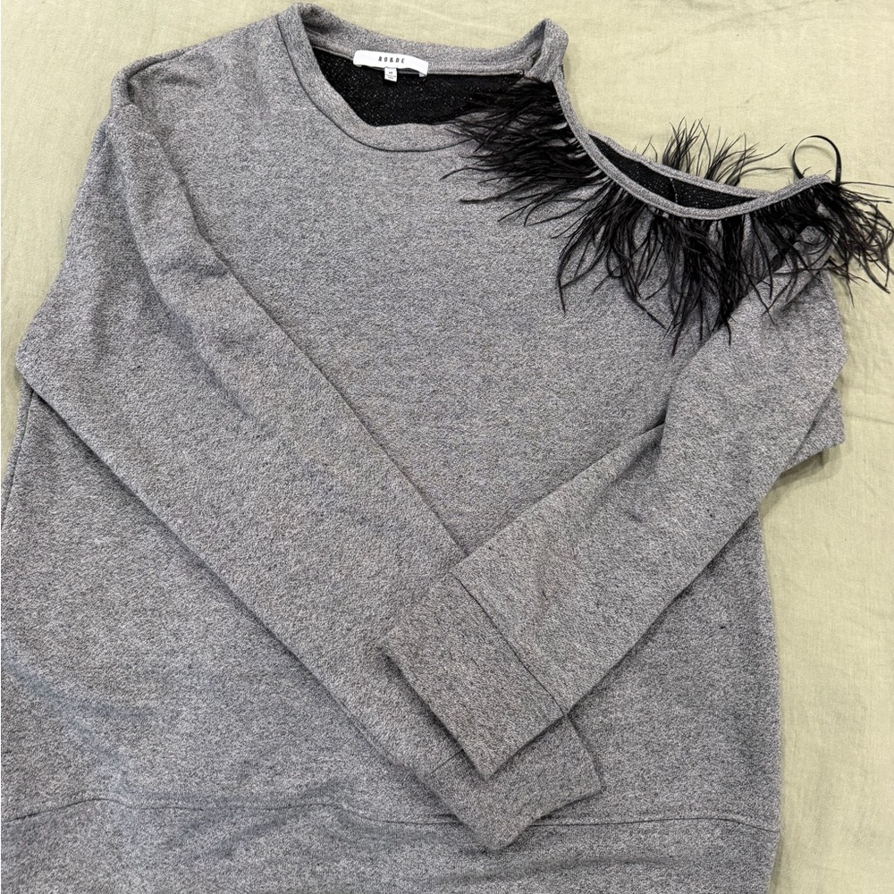 Gray Sweater with Black Feather Detail